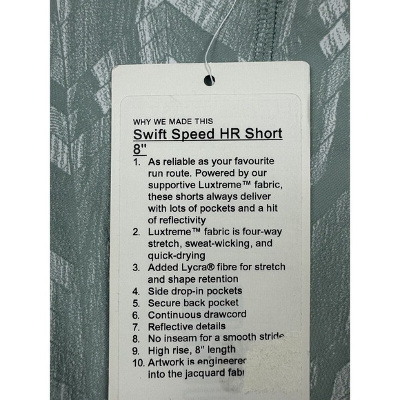 Lululemon‎ Shorts Swift Speed HR 8” Biker Jacquard Silver Blue Run Sz 2 NWT - Picture 2 of 4